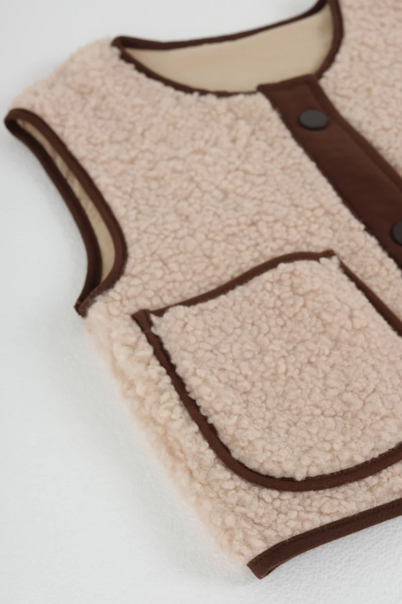 Peluş Yelek Kahve Biyeli Bej - 6