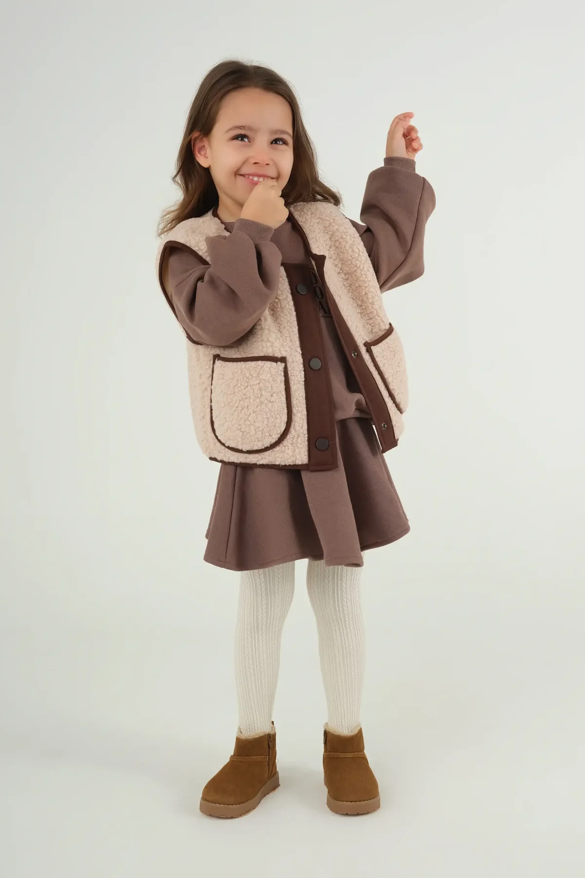 Peluş Yelek Kahve Biyeli Bej - 1