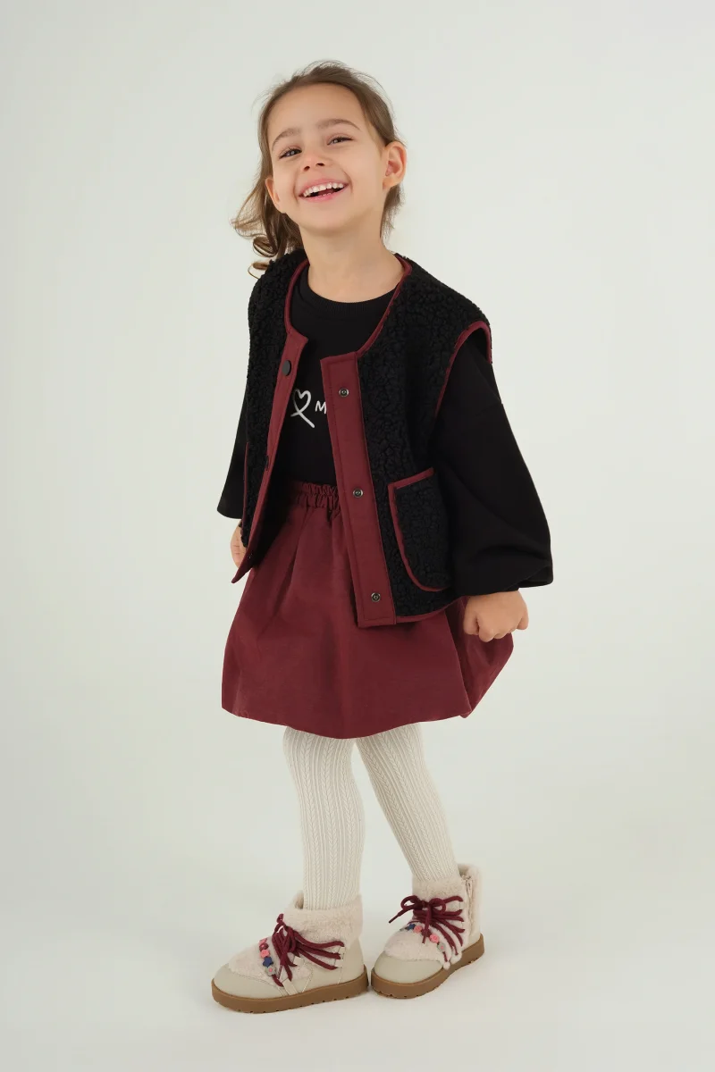 Peluş Yelek Vişne Biyeli Siyah - 4