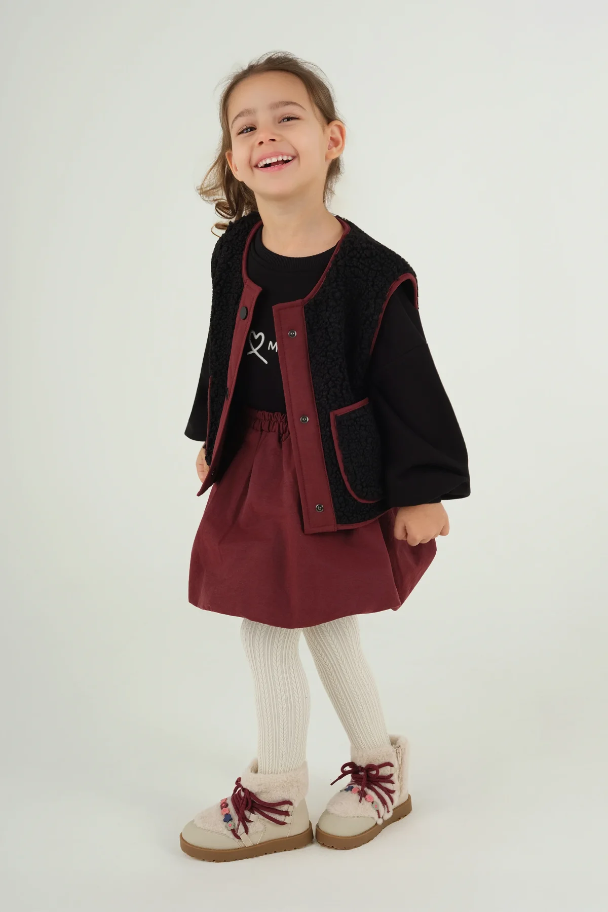 Peluş Yelek Vişne Biyeli Siyah - 4