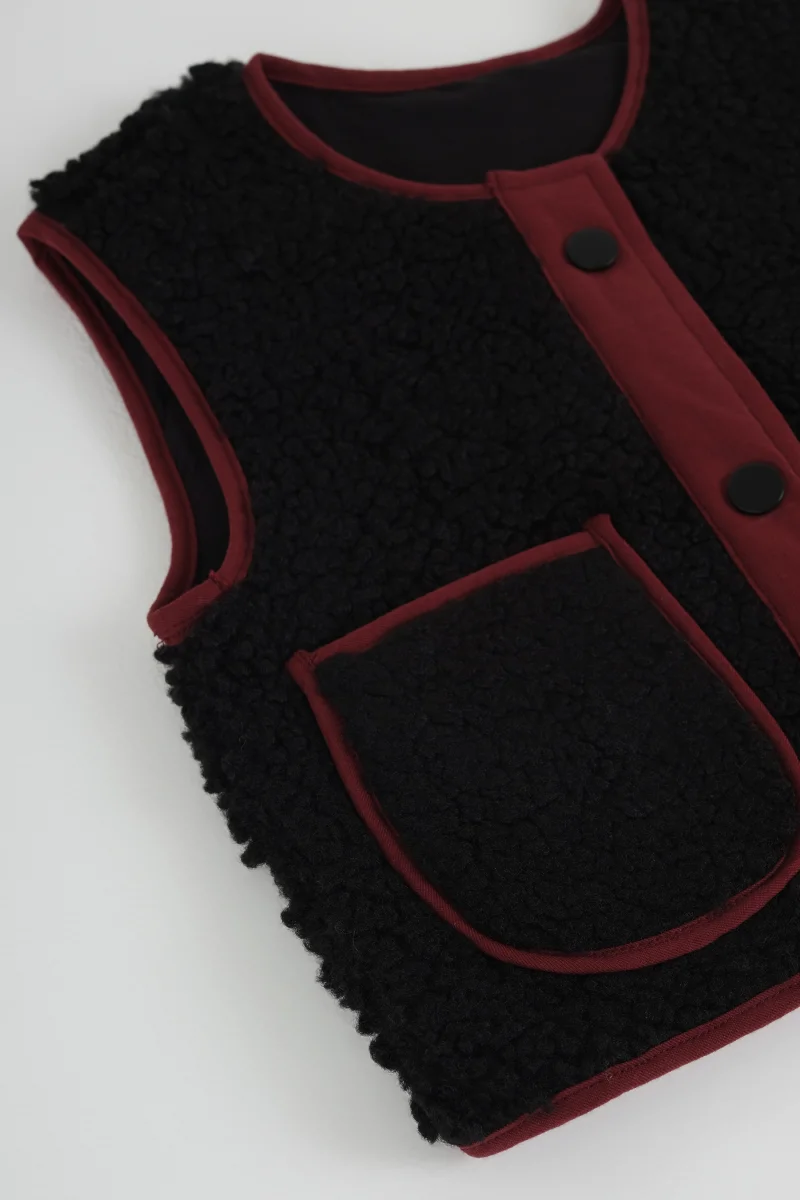 Peluş Yelek Vişne Biyeli Siyah - 6