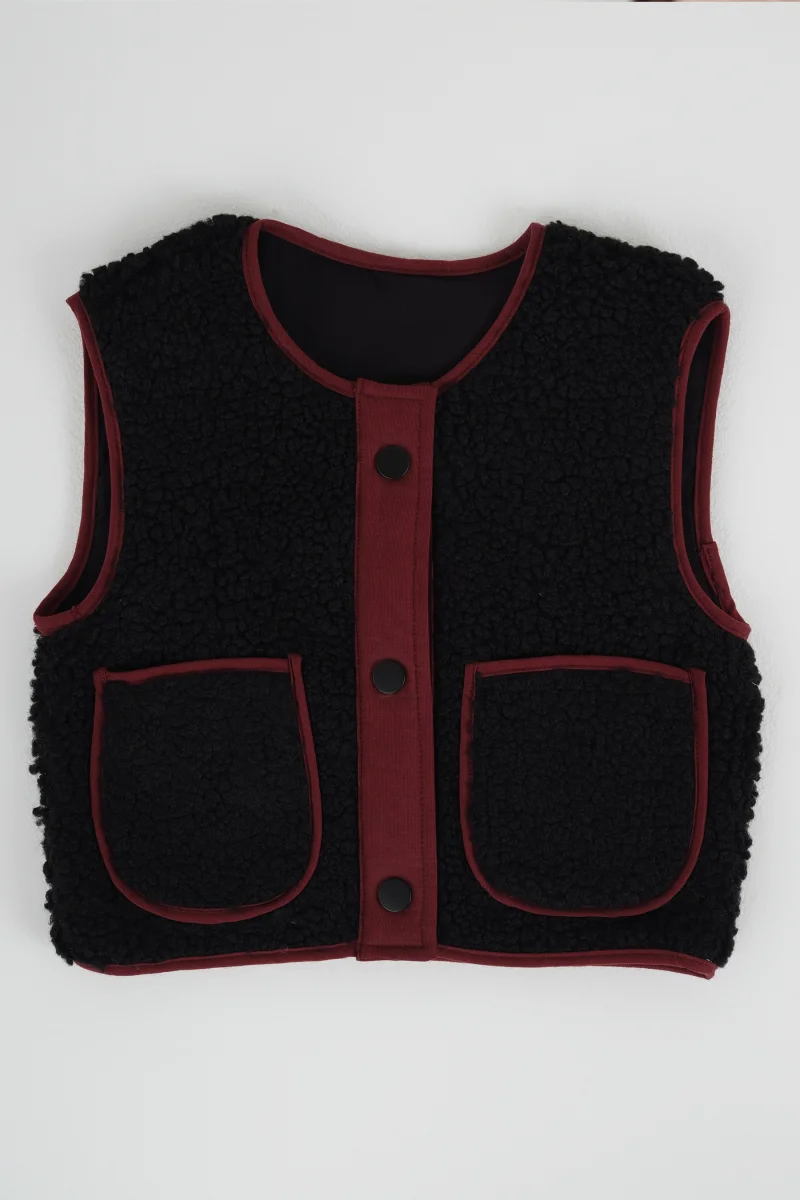 Peluş Yelek Vişne Biyeli Siyah - 5