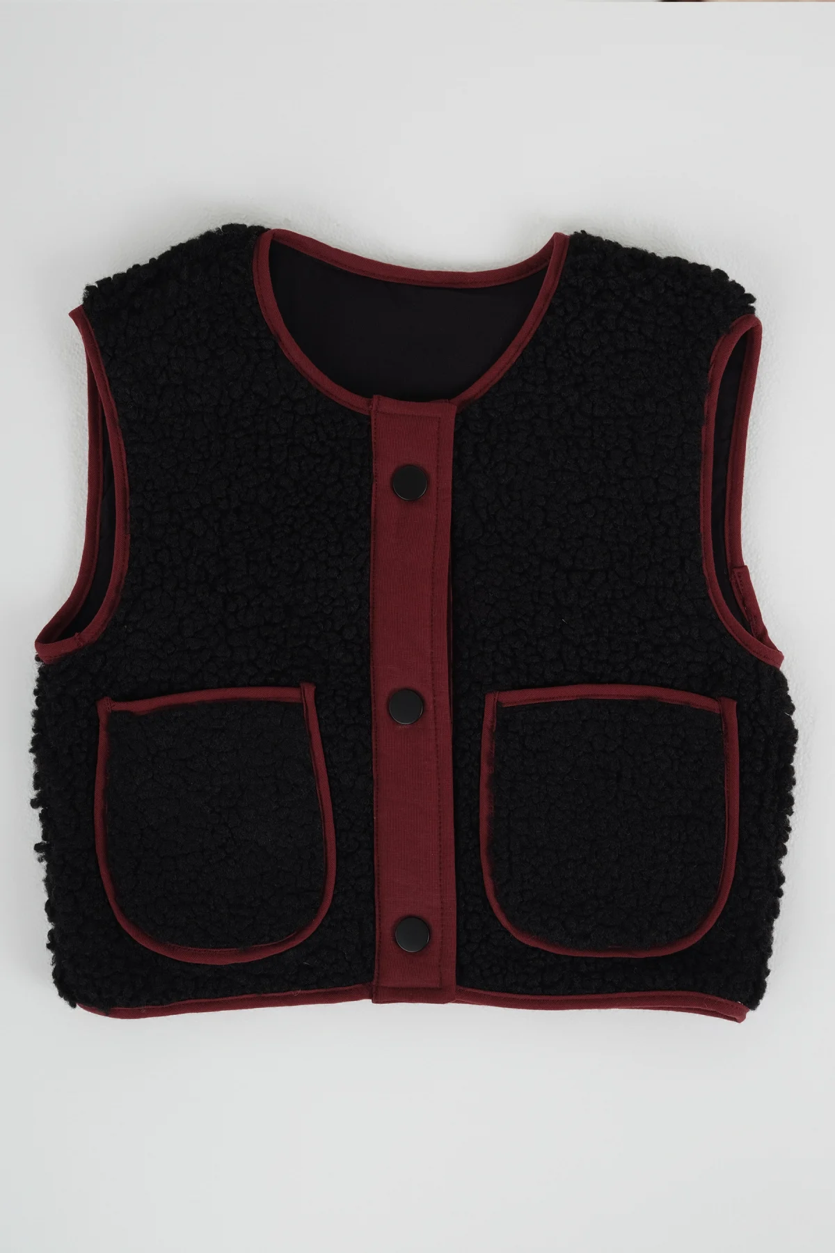 Peluş Yelek Vişne Biyeli Siyah - 5