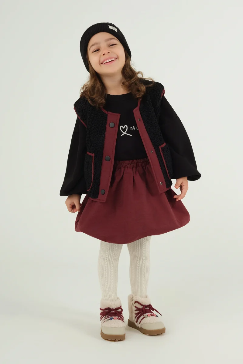 Peluş Yelek Vişne Biyeli Siyah 