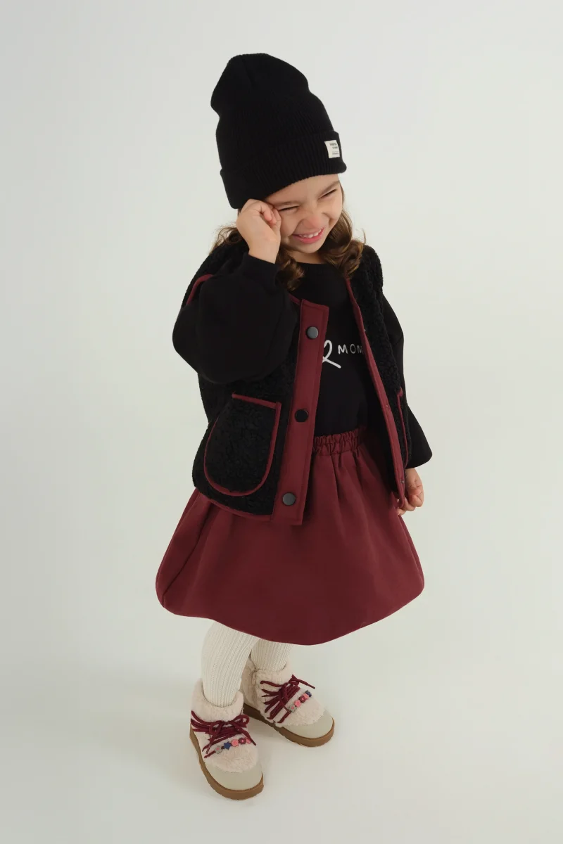 Peluş Yelek Vişne Biyeli Siyah - Mioma Kids (1)