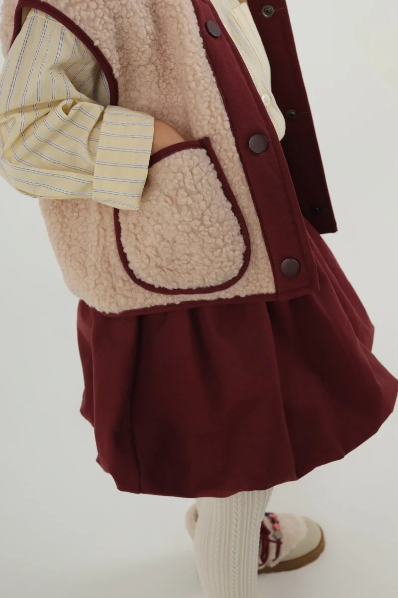 Peluş Yelek Vişne Biyeli Bej - 3