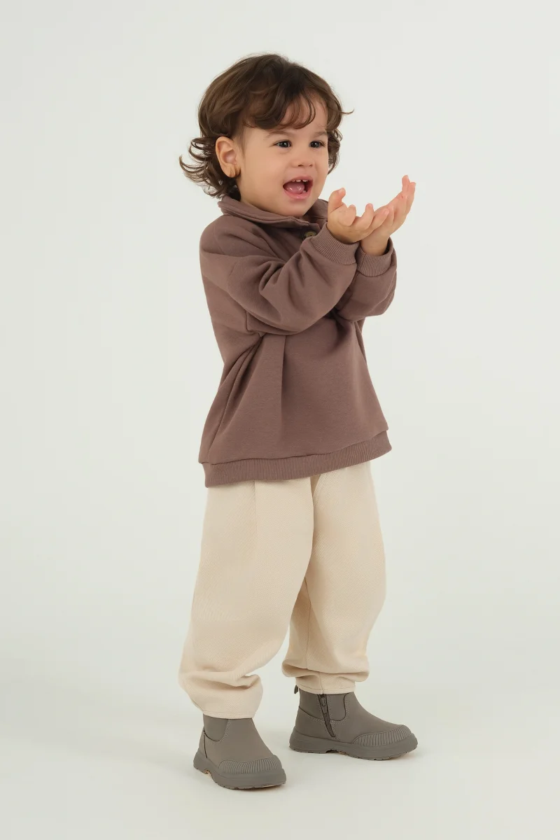 Pile Detaylı Pantolon Taş - 1