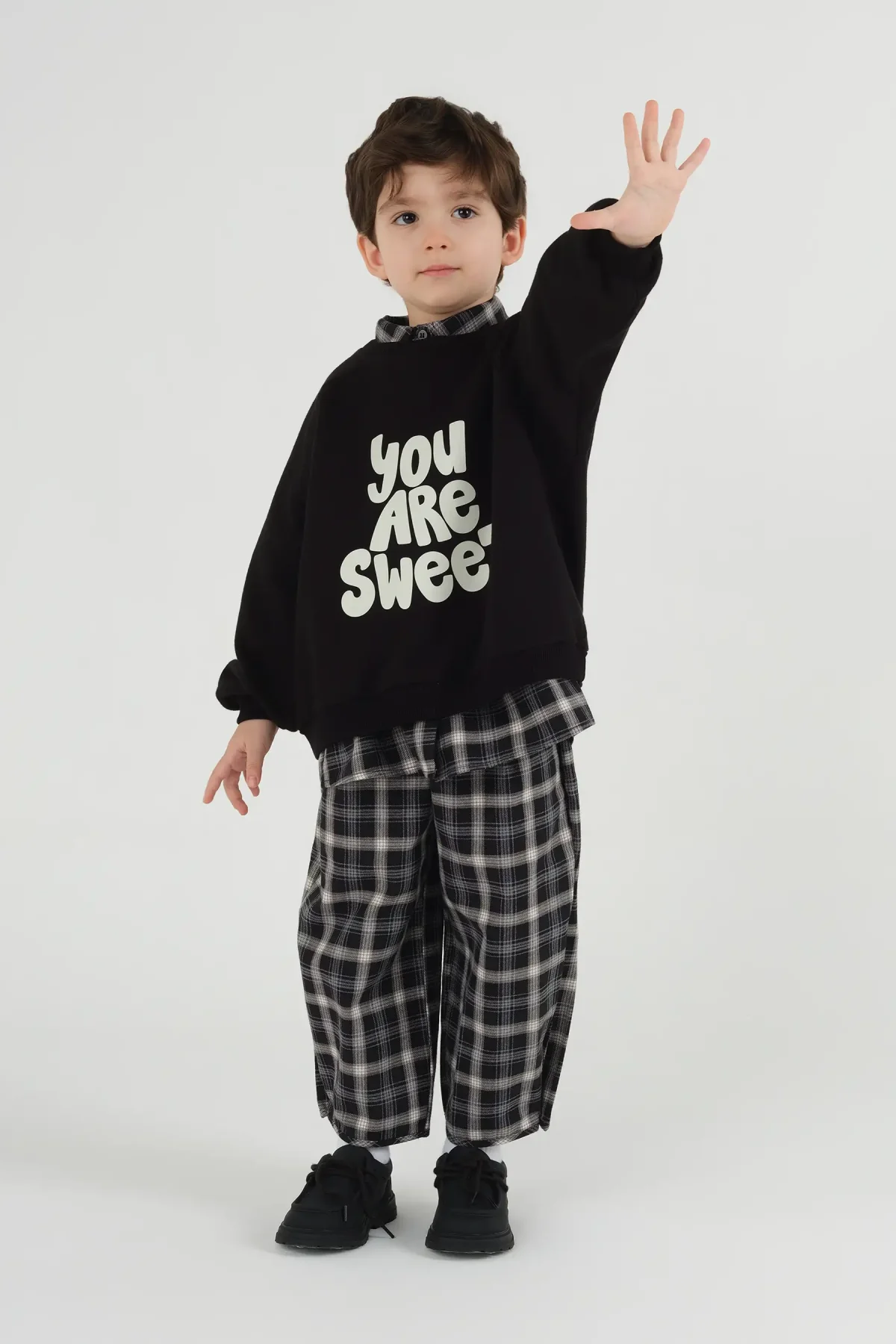 Reglan Kol Baskılı Sweat Siyah - 1