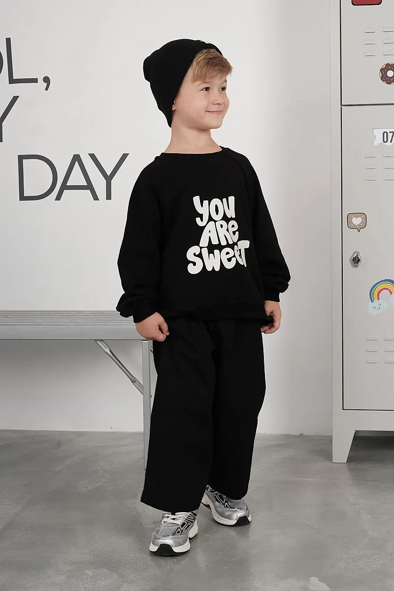 Reglan Kol Baskılı Sweat Siyah - Mioma Kids