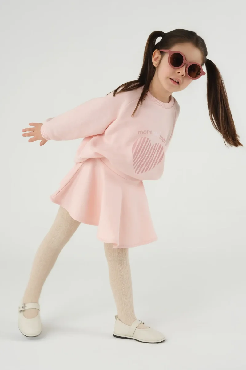 Reglan Kol Baskılı Sweat Toz Pembe - Mioma Kids