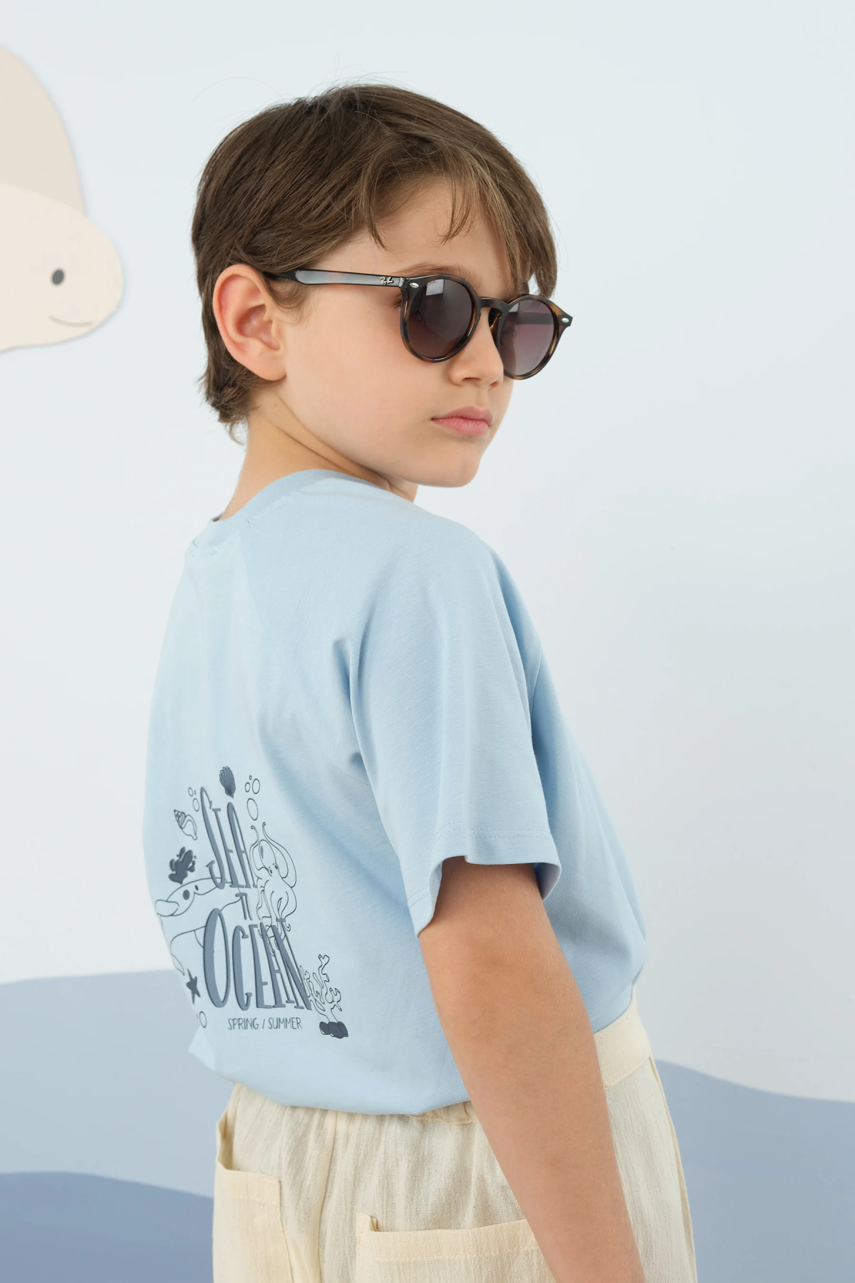 Reglan Kol Baskılı Tişört Bebe Mavi - 1