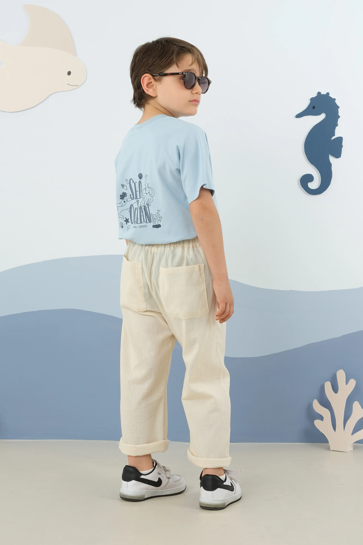 Reglan Kol Baskılı Tişört Bebe Mavi - 3