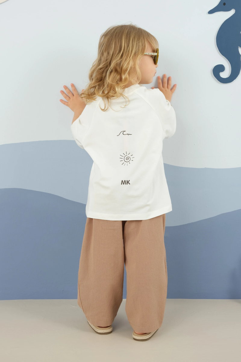 Reglan Kol Baskılı Tişört Beyaz - 1