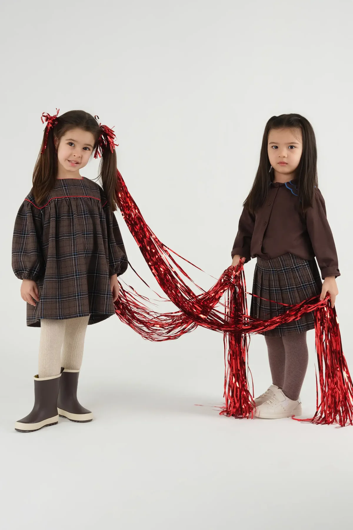 Robası Biyeli Ekose Elbise Kahve - 4