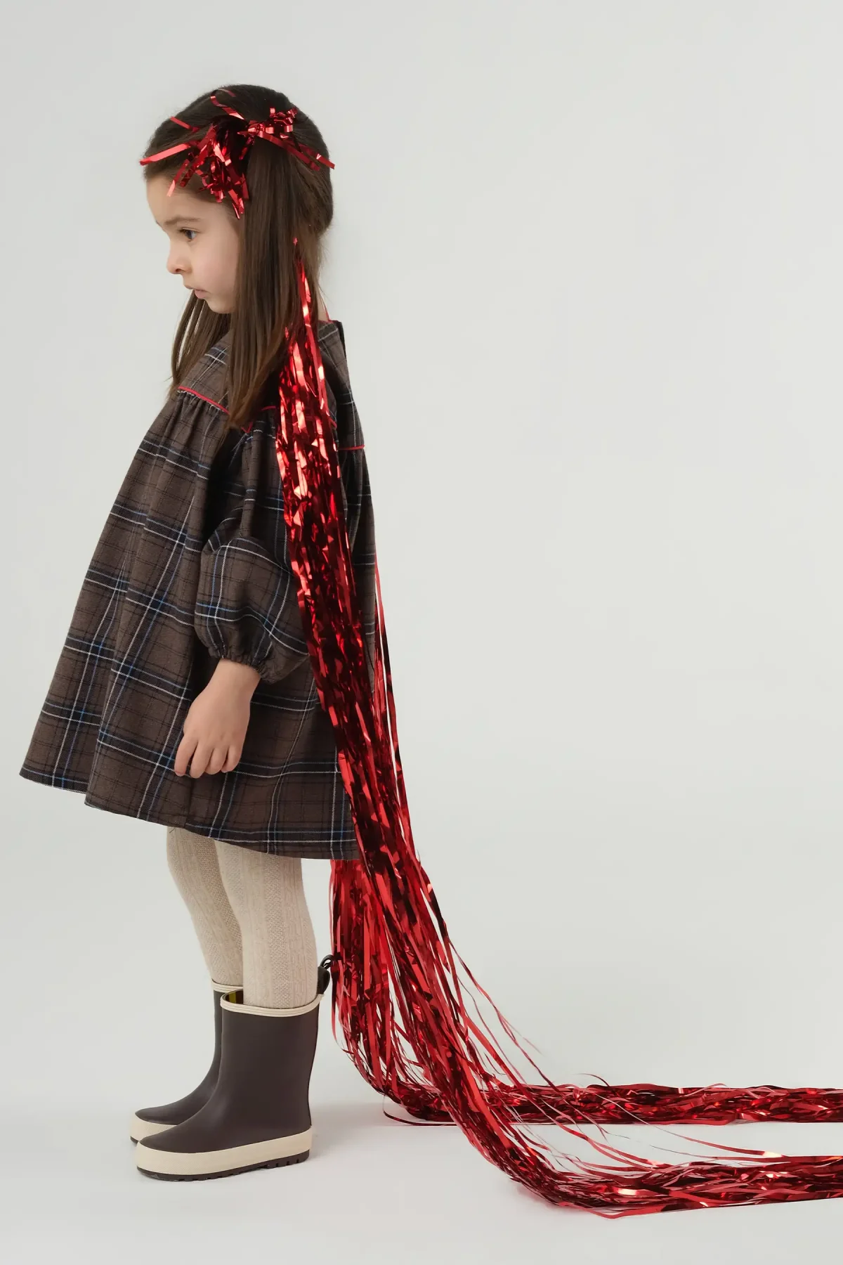 Robası Biyeli Ekose Elbise Kahve - 5