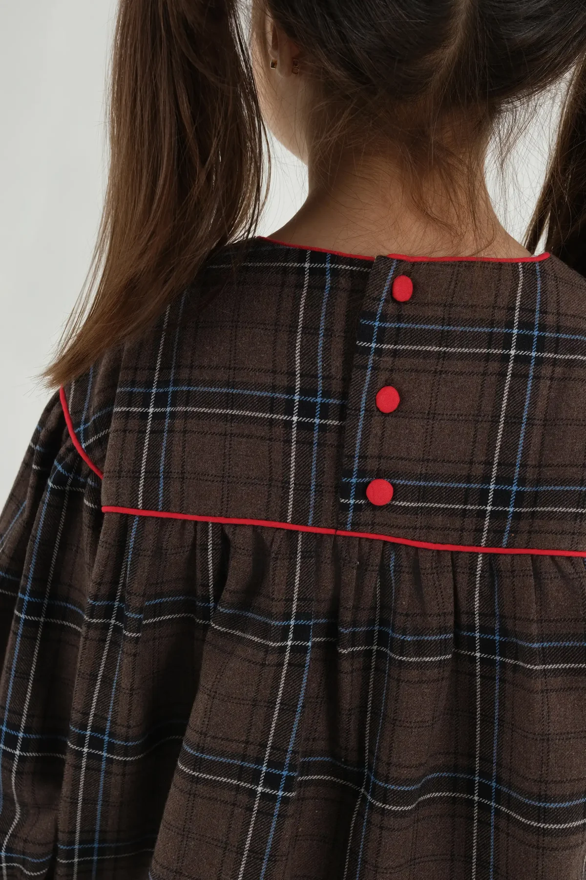 Robası Biyeli Ekose Elbise Kahve - 7