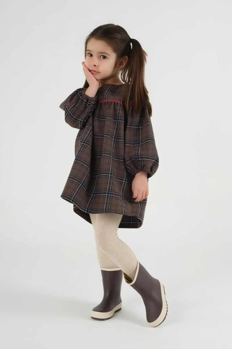 Robası Biyeli Ekose Elbise Kahve - 2