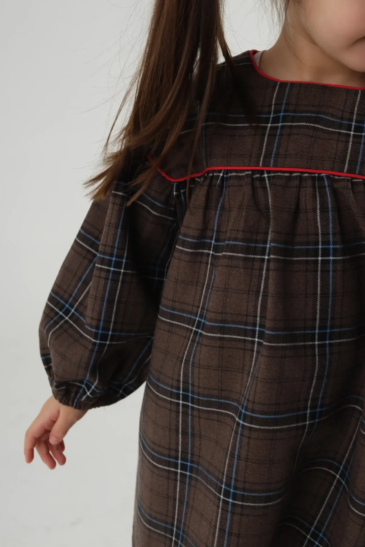 Robası Biyeli Ekose Elbise Kahve - 6