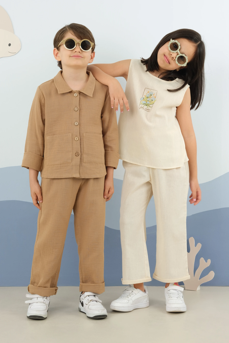 Yakalı Müslin Takım Camel 